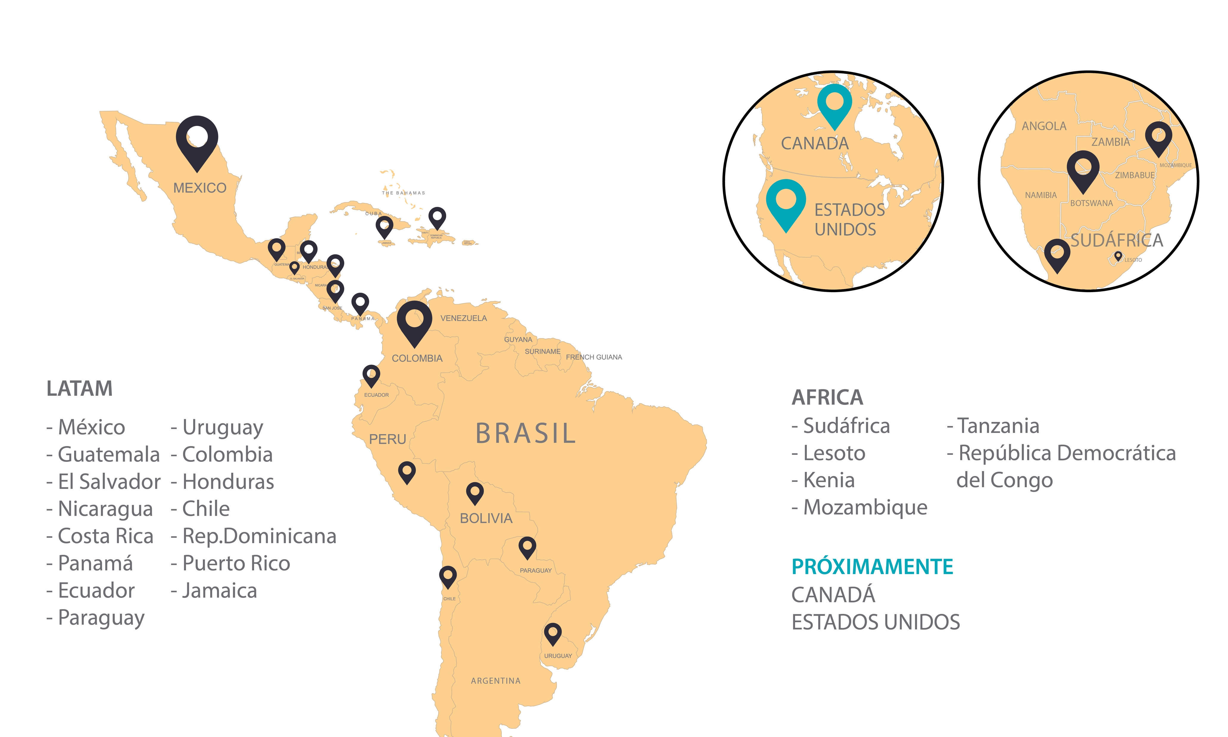 B-mobile Group LATAM and Africa operations map